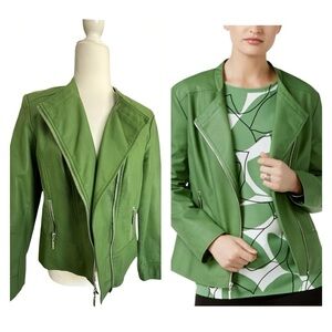 Alfani Petite M Faux Leather Moto Jacket Willow Bough Green asymmetrical Zip